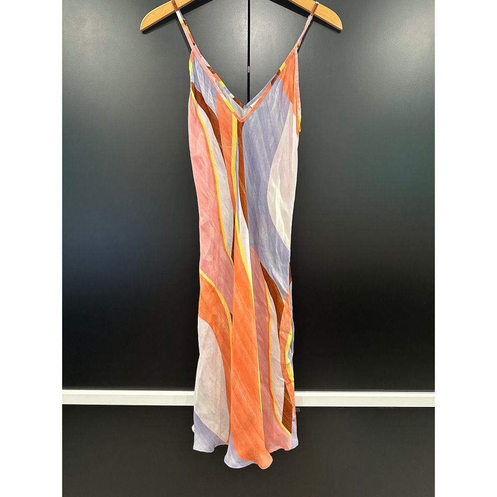 Roller Rabbit Womens Medium Abstract Print Bias Cut Viscose Midi Slip Dress